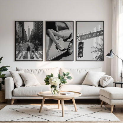 Elegant black and white wall art set from KG Print Boutique featuring timeless fashion-inspired prints and motivational decor.