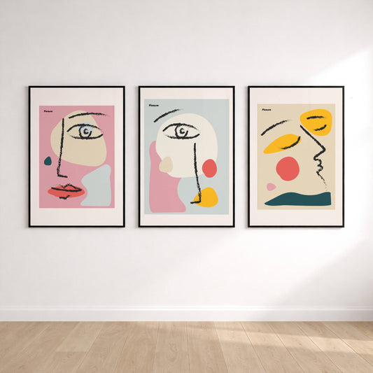 Picasso Abstract Face Print Set of 3 | Modern Minimalist Wall Art