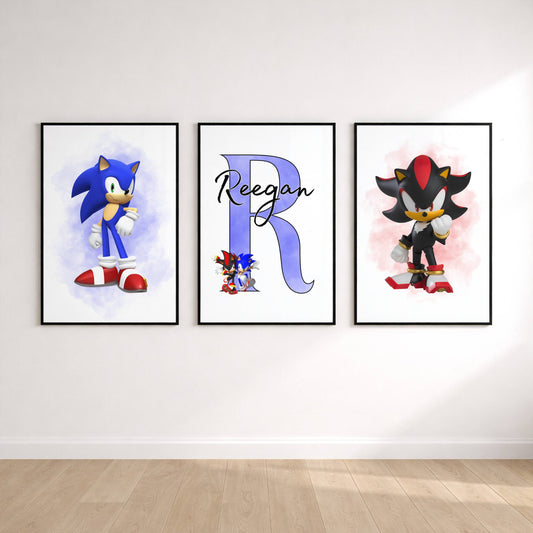 Set of 3 Personalised Sonic and Shadow Prints