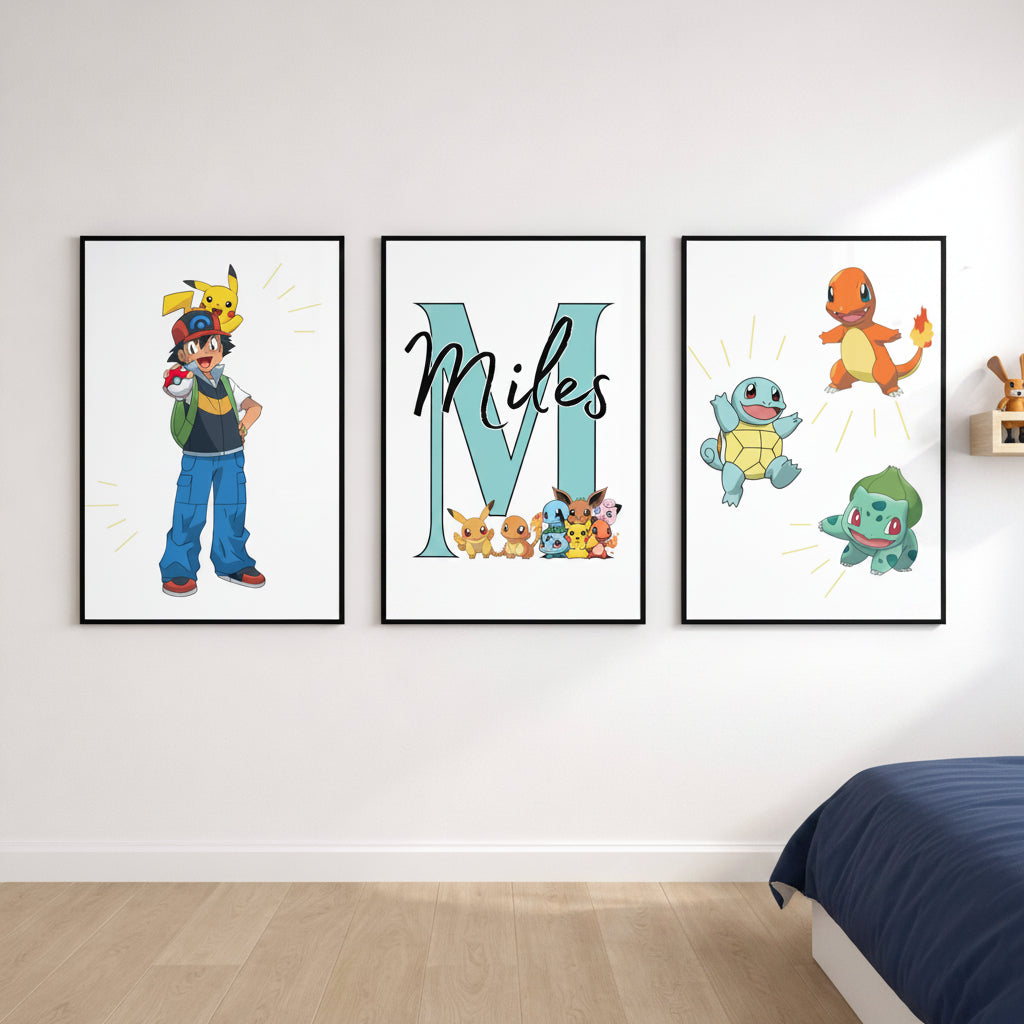 Set of 3 Personalised Pokemon Bedroom Prints