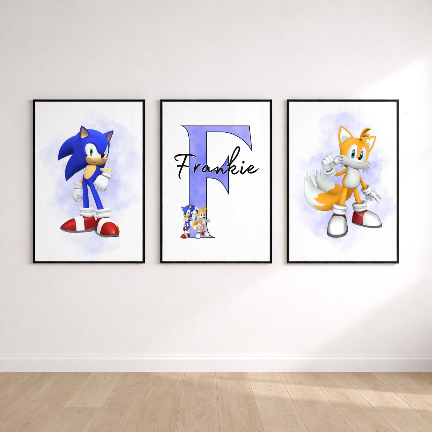 Set of 3 Personalised Sonic and Tails Print