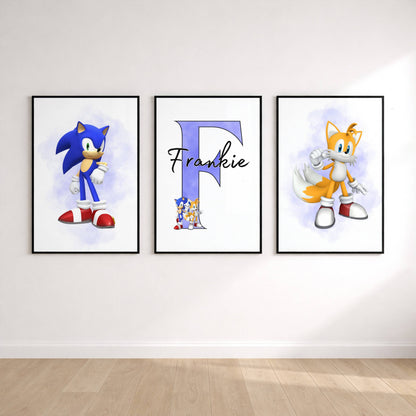 Set of 3 Personalised Sonic and Tails Print