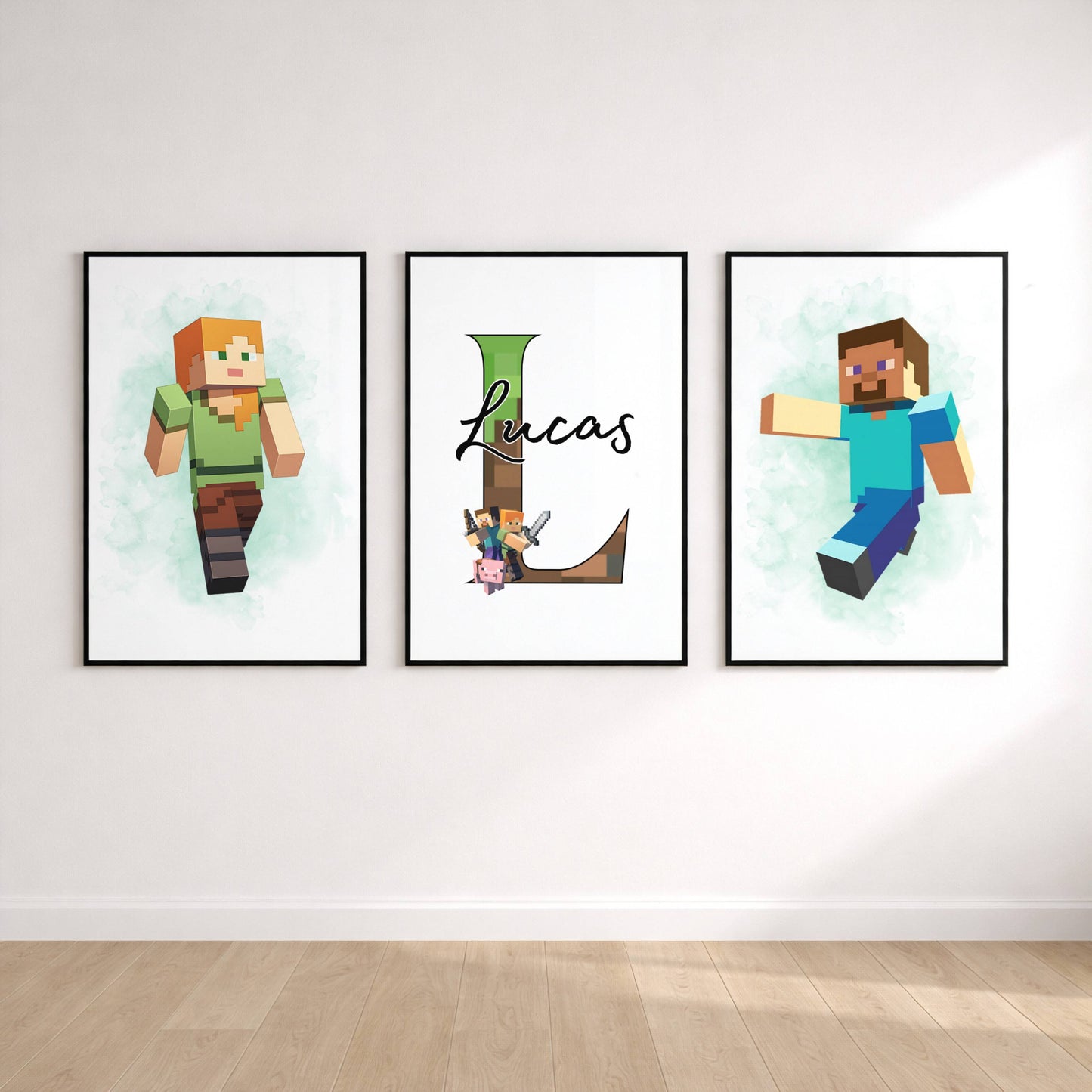 Personalised Minecraft Name Print Set of 3 | Gaming Bedroom Wall Art