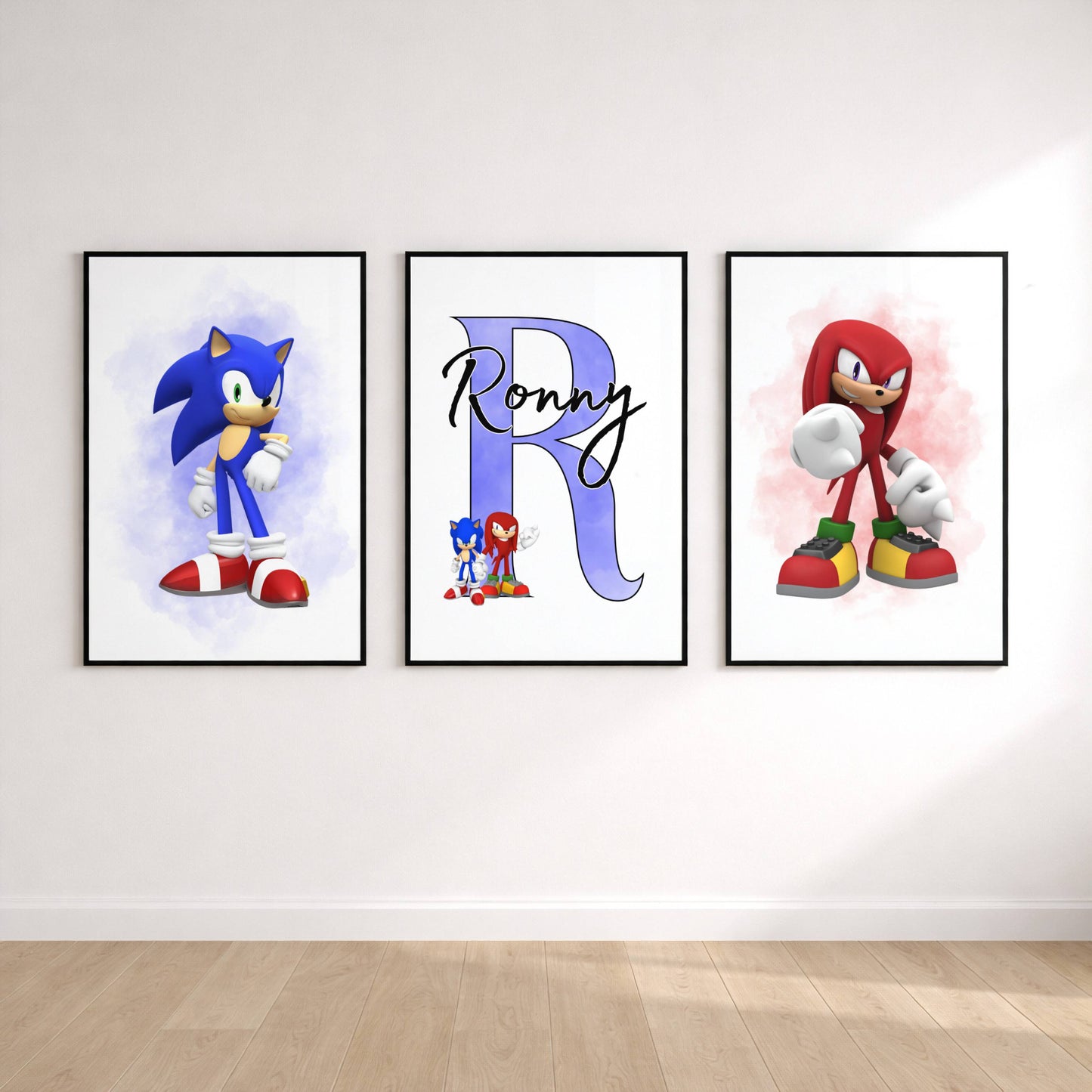 Personalised Sonic Wall Art Set of 3 | Gaming Bedroom Prints for Kids