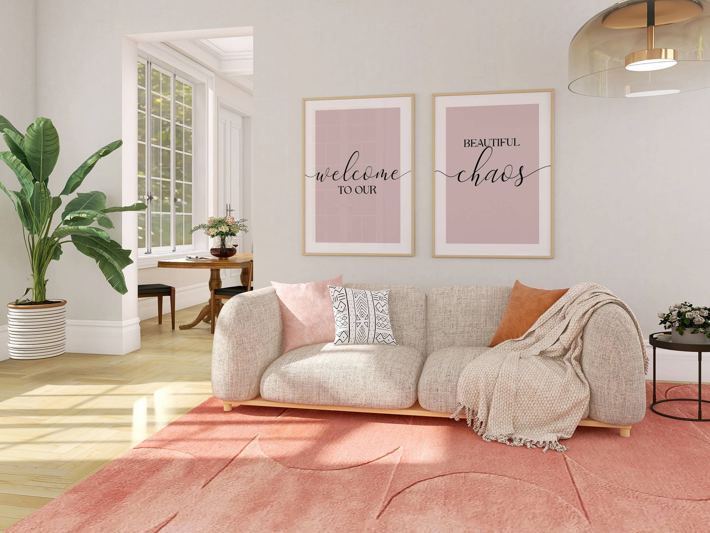 Set of 2 Pink Family Wall Art Prints
