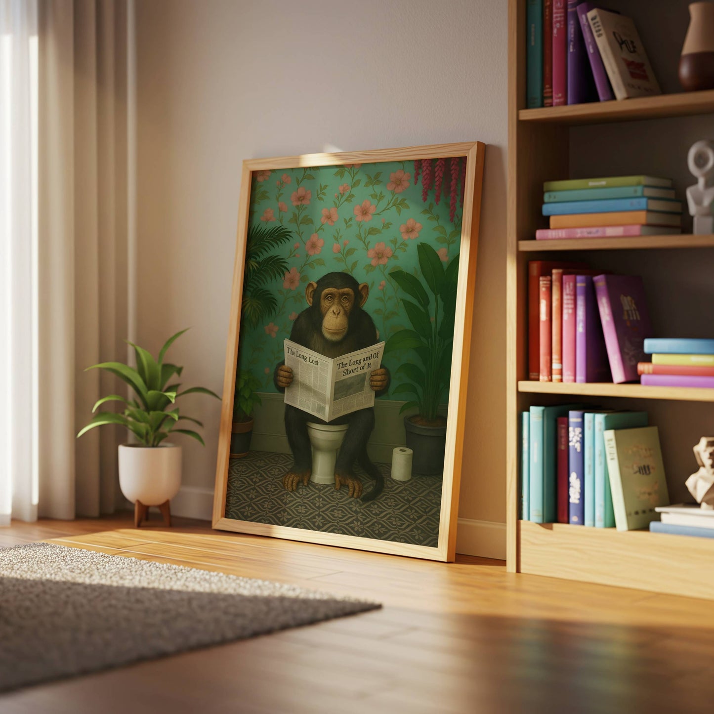 Chimp Reading a Newspaper on the Toilet